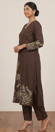 Women Brown Cotton Regular Kurta with Trouser