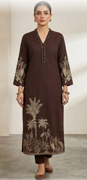 Women Brown Cotton Regular Kurta with Trousers
