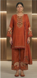Women Ethnic Regular applique thread work Kurta with Trousers & Dupatta