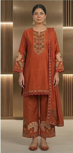 Women Ethnic Regular applique thread work Kurta with Trousers & Dupatta