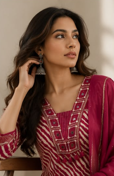 Women Leheriya Printed Luxury Tassel work Suit set
