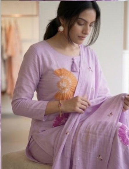 PURE MUL COTTON WITH BEAUTIFUL EMBROIDERY KURTI SET
