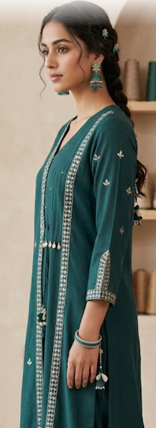 Teal Green Cotton Suit- Set of 3