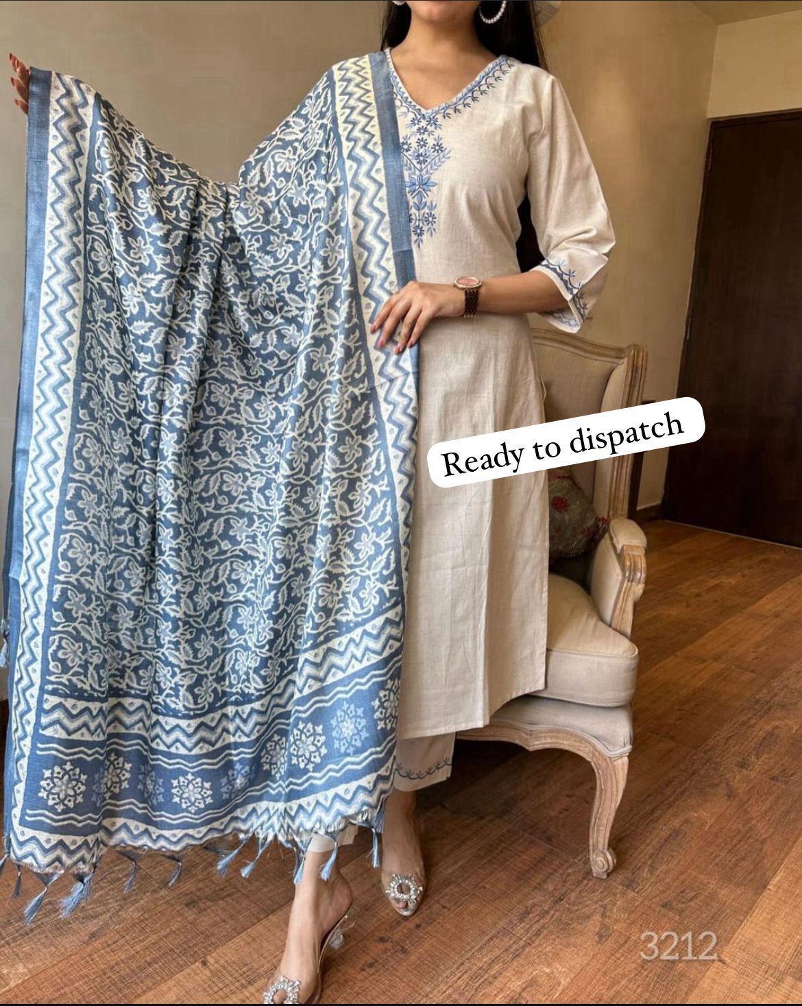 Cotton kurta paired with bottom & art silk dupatta