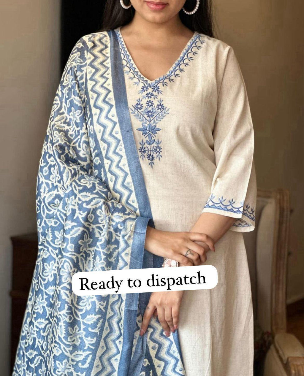 Cotton kurta paired with bottom & art silk dupatta