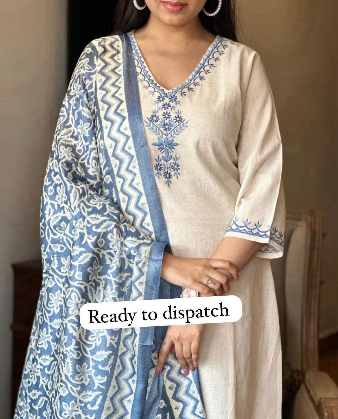 Cotton kurta paired with bottom & art silk dupatta