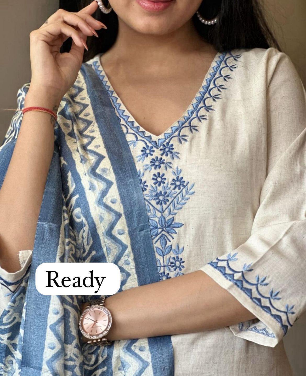 Cotton kurta paired with bottom & art silk dupatta