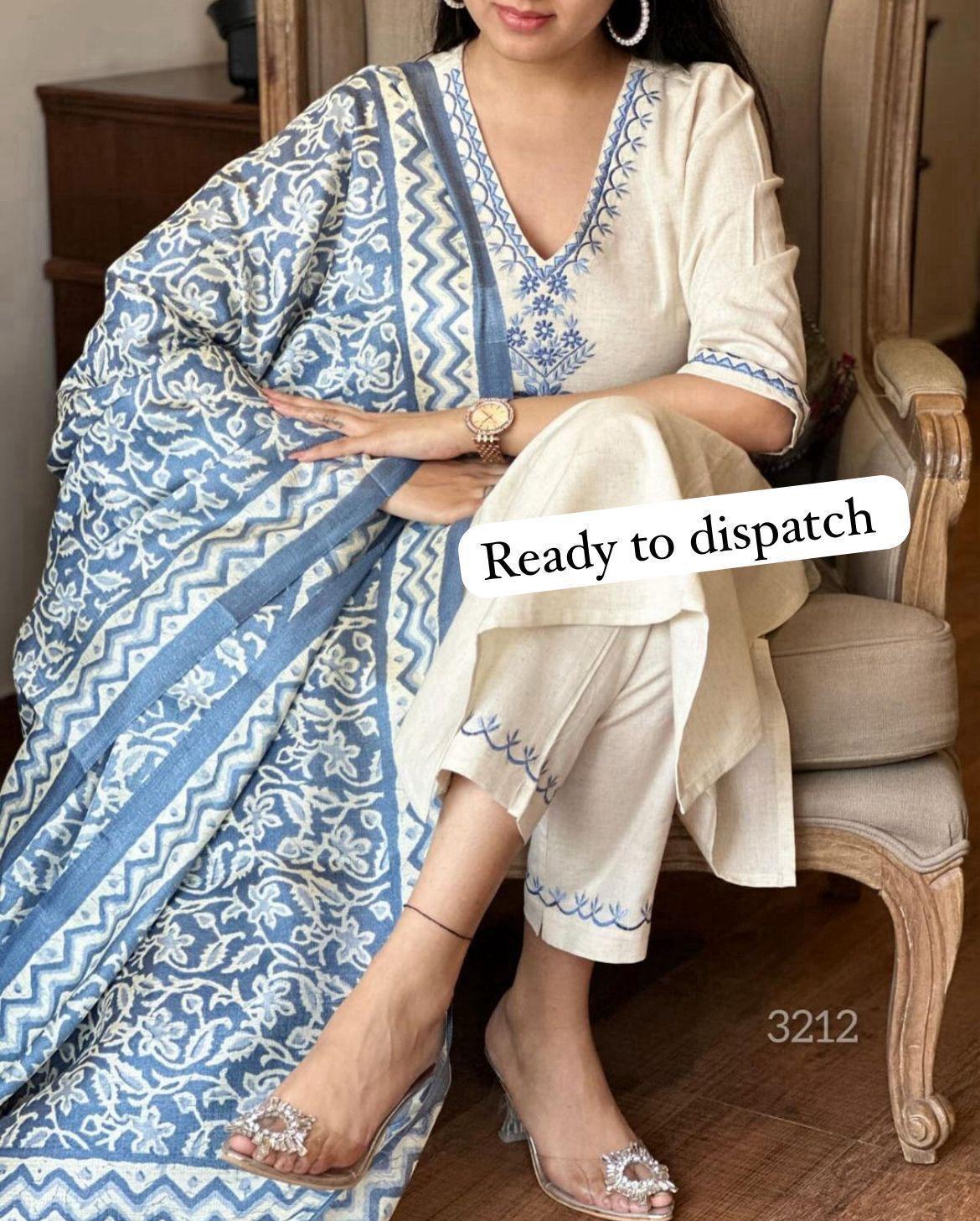 Cotton kurta paired with bottom & art silk dupatta