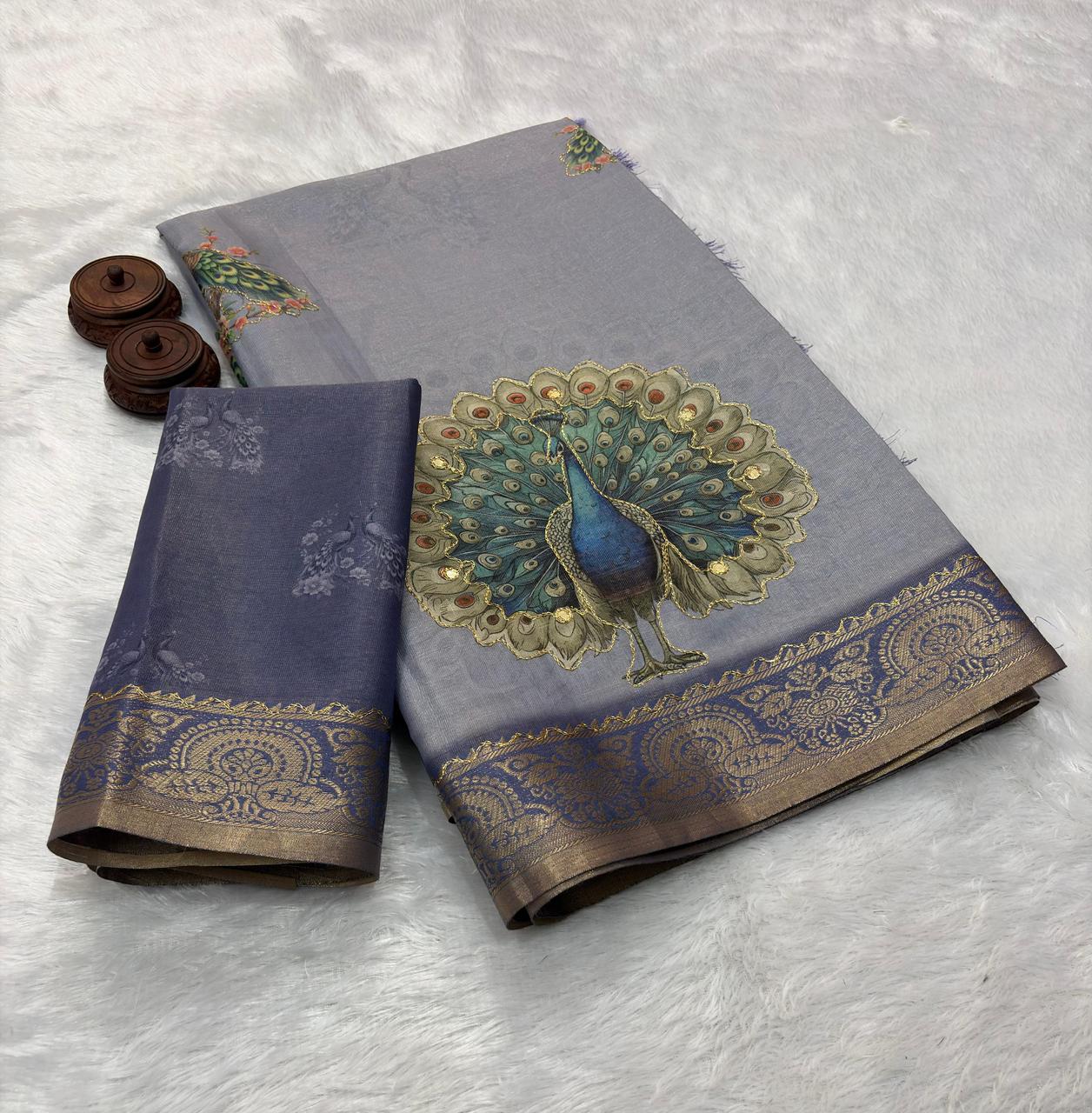 ERODE JACQUARD SILK Saree With foil mirror handwork and tassels