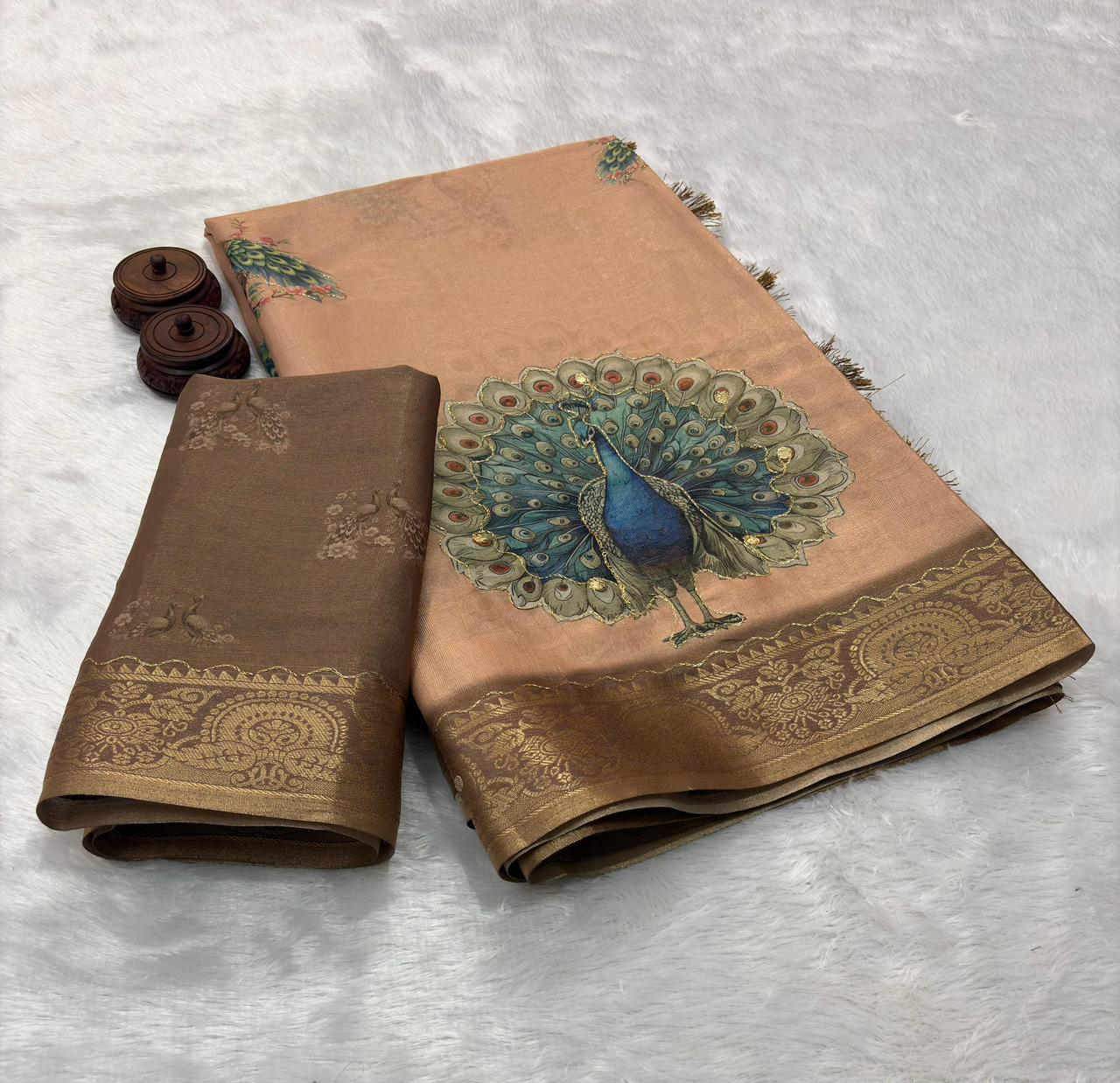 ERODE JACQUARD SILK Saree With foil mirror handwork and tassels