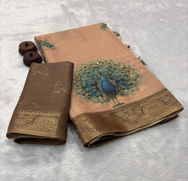 ERODE JACQUARD SILK Saree With foil mirror handwork and tassels