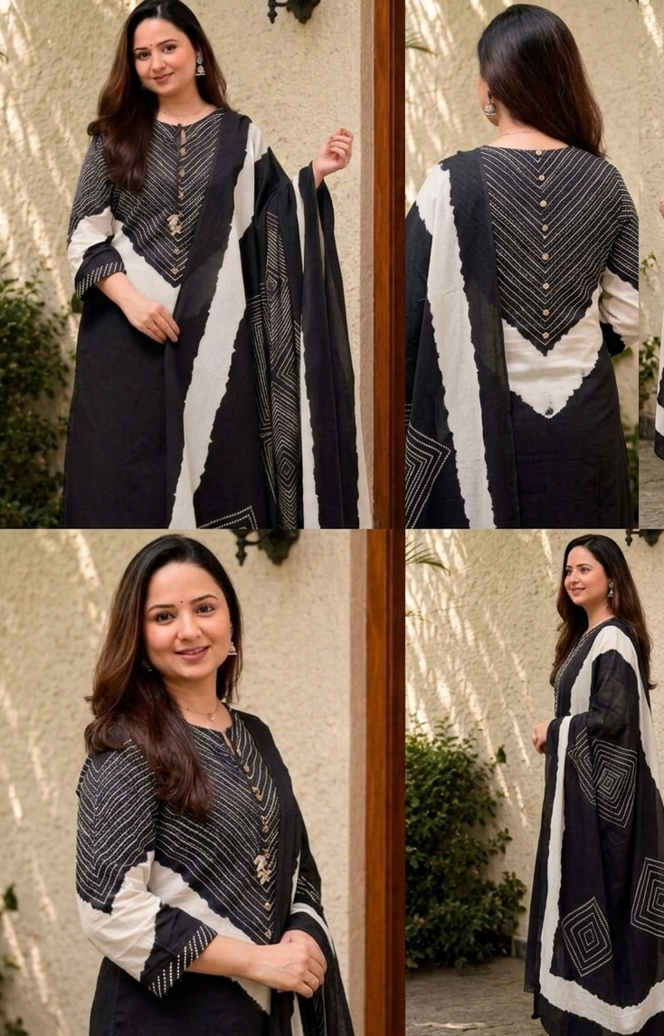 Women Leheriya Dyed Regular Pure Cotton Kurta with Palazzos & With Dupatta
