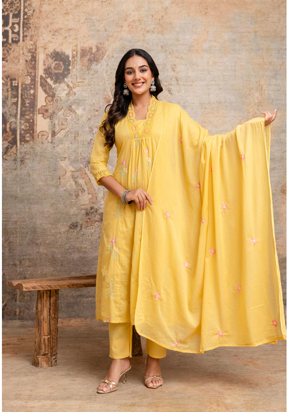 MULMUL COTTON EMBROIDERED SUIT
