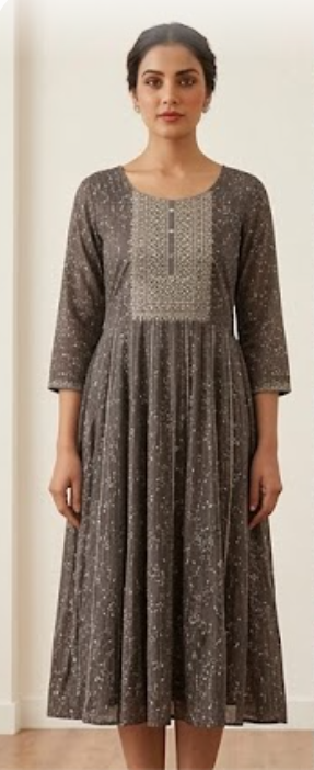 Ethnic  Yoke Design Cotton Anarkali Kurti