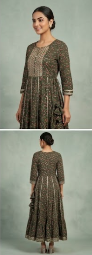 Ethnic  Yoke Design Cotton Anarkali Kurti